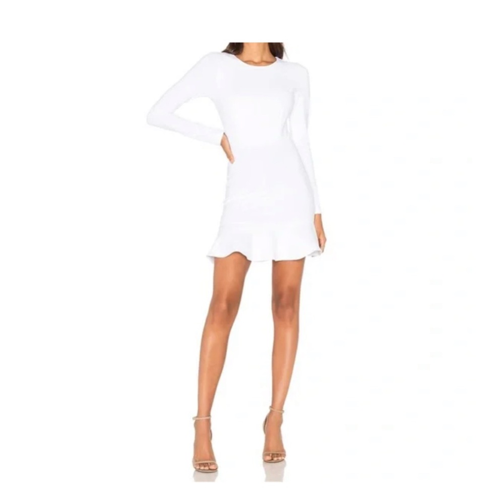 Donna Mizani White Long Sleeve Ruffle Mini Dress in XS